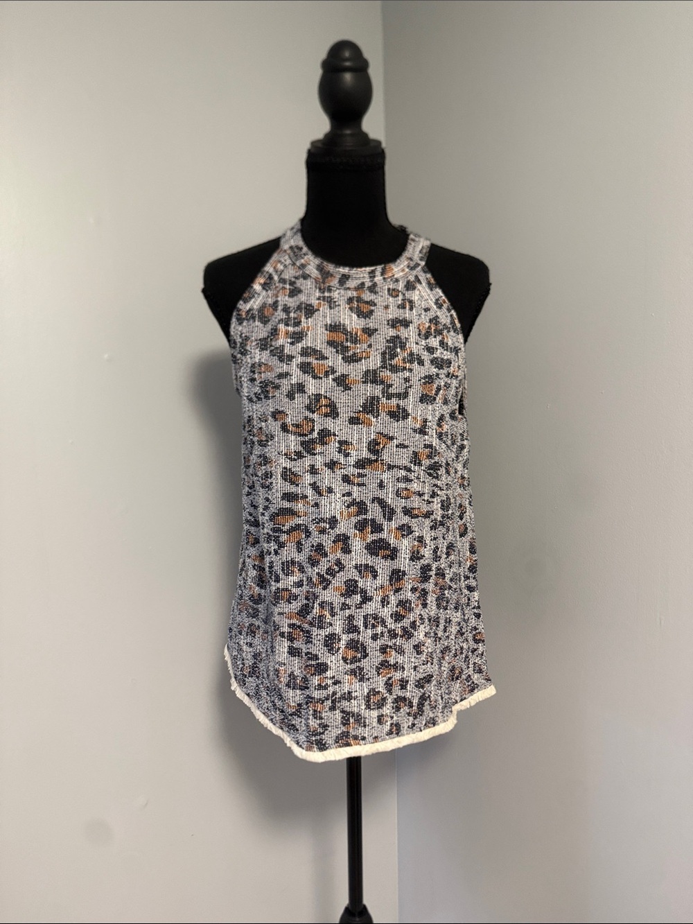 W5 Women's Sleeveless Leopard Print Tank Top - Black and Brown